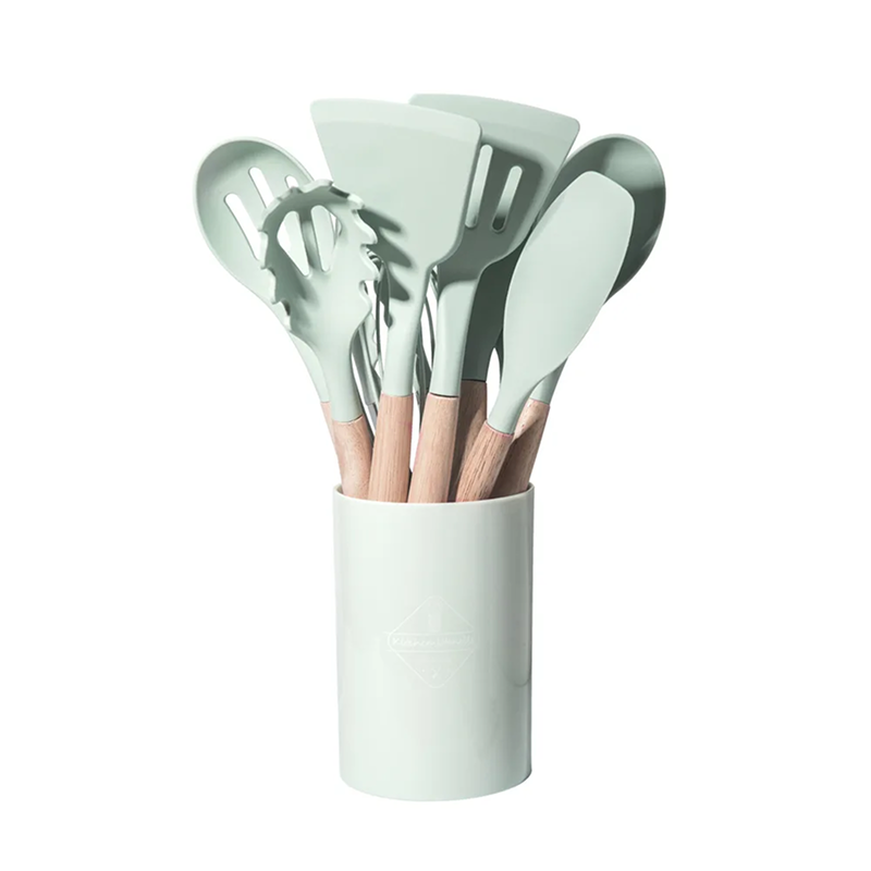 12-Piece Silicone Cooking Utensils – Non-Stick, Heat-Resistant Spatula & Spoon Set with Wooden Handles