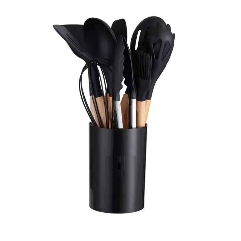 12-Piece Silicone Cooking Utensils – Non-Stick, Heat-Resistant Spatula & Spoon Set with Wooden Handles