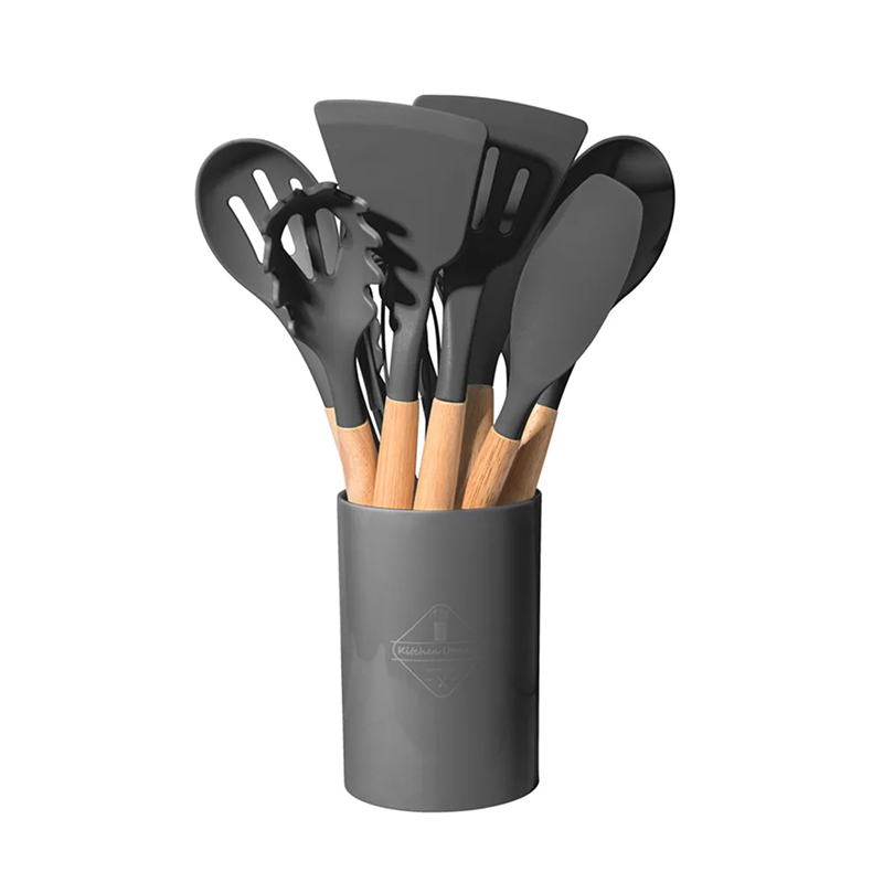 12-Piece Silicone Cooking Utensils – Non-Stick, Heat-Resistant Spatula & Spoon Set with Wooden Handles
