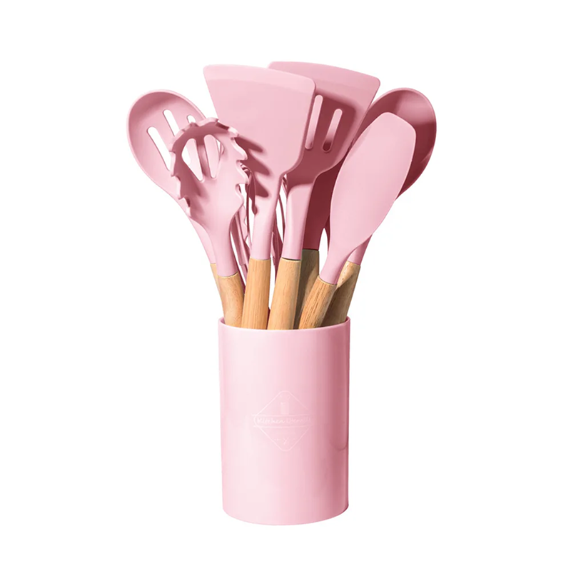 12-Piece Silicone Cooking Utensils – Non-Stick, Heat-Resistant Spatula & Spoon Set with Wooden Handles