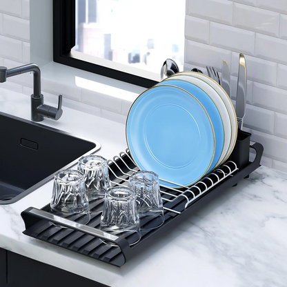 Small Expandable Dish Rack – Space-Saving Dish Drainer for Kitchen Counter with Cutlery Holder