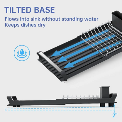 Small Expandable Dish Rack – Space-Saving Dish Drainer for Kitchen Counter with Cutlery Holder