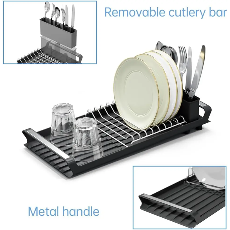 Small Expandable Dish Rack – Space-Saving Dish Drainer for Kitchen Counter with Cutlery Holder