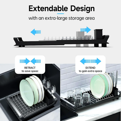 Small Expandable Dish Rack – Space-Saving Dish Drainer for Kitchen Counter with Cutlery Holder
