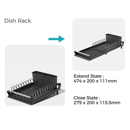 Small Expandable Dish Rack – Space-Saving Dish Drainer for Kitchen Counter with Cutlery Holder