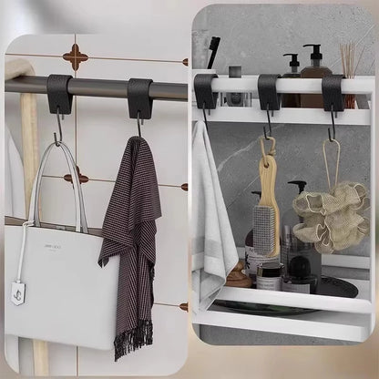 5 Pcs S Hooks with Leather Loop – Black Metal Wall Hooks for Hanging Plants, Clothes, Kitchen Utensils, Pots, Pans & Bags