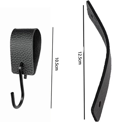 5 Pcs S Hooks with Leather Loop – Black Metal Wall Hooks for Hanging Plants, Clothes, Kitchen Utensils, Pots, Pans & Bags