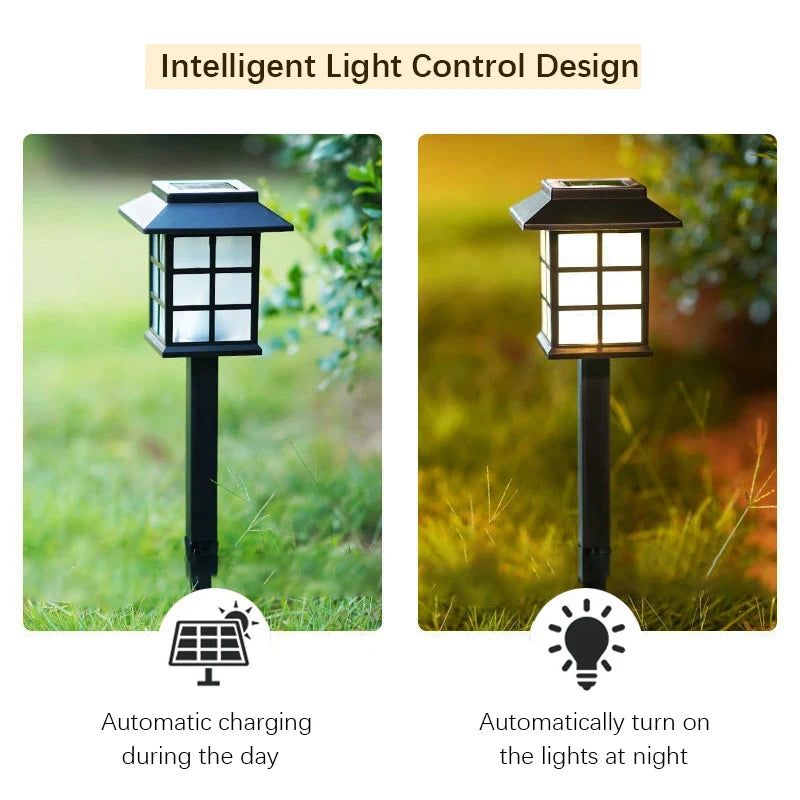 Solar garden light with intelligent light control design, charging during the day and turning on at night.