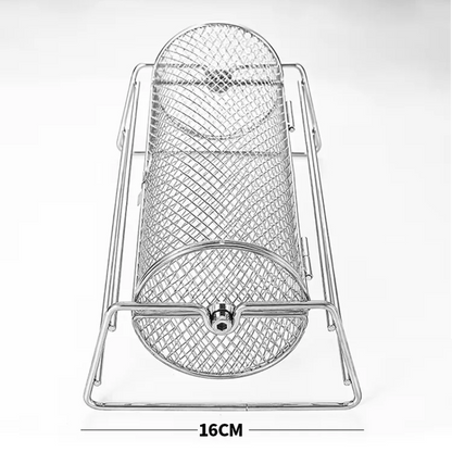 Metal mesh basket with dimensions on a white background