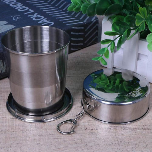 Stainless Steel Folding Travel Cup – Mini Retractable Cup for Camping & Outdoor Adventures