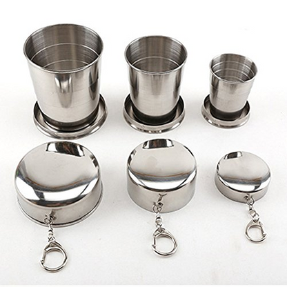 Stainless Steel Folding Travel Cup – Mini Retractable Cup for Camping & Outdoor Adventures