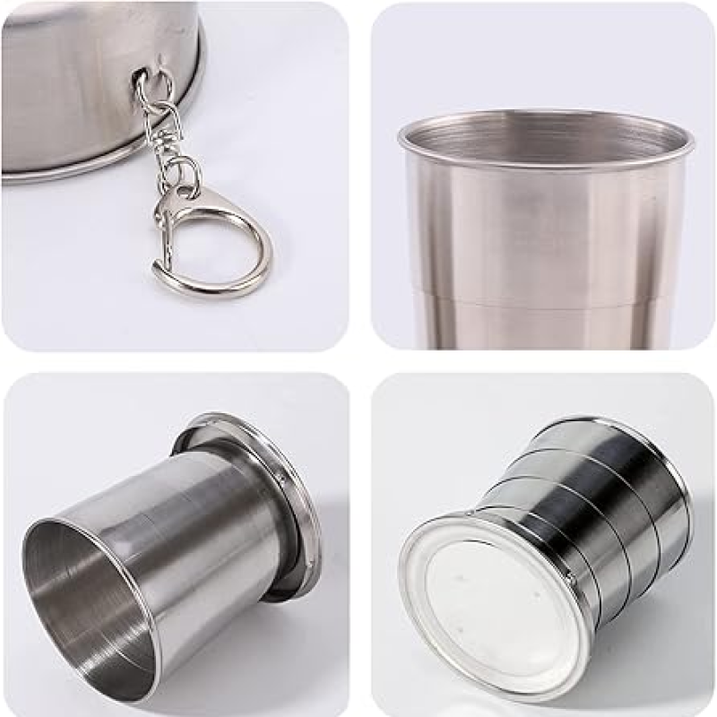 Stainless Steel Folding Travel Cup – Mini Retractable Cup for Camping & Outdoor Adventures