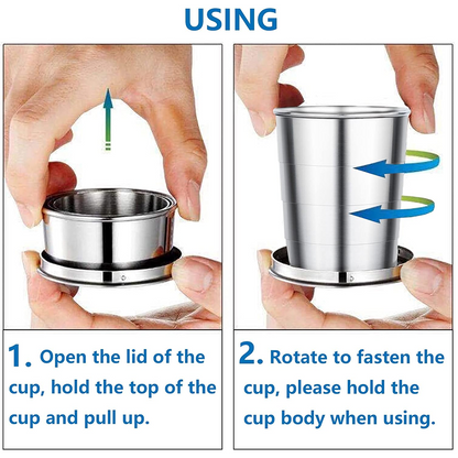 Stainless Steel Folding Travel Cup – Mini Retractable Cup for Camping & Outdoor Adventures