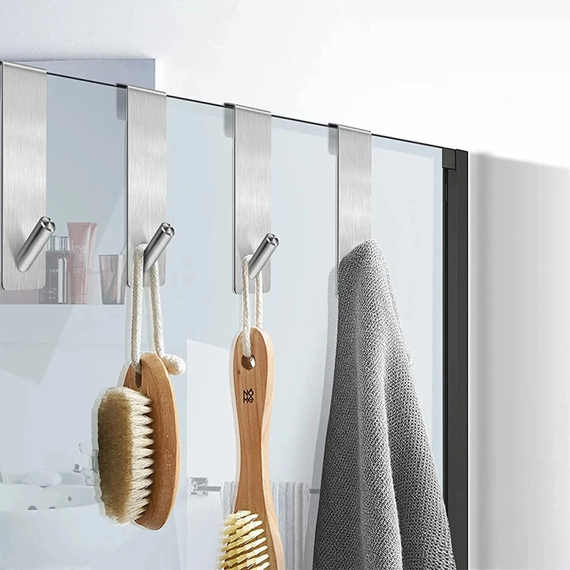 Stainless Steel Over Shower Door Hook – Glass Door Towel & Bathrobe Hanger Holder, Bathroom Accessories Organizer