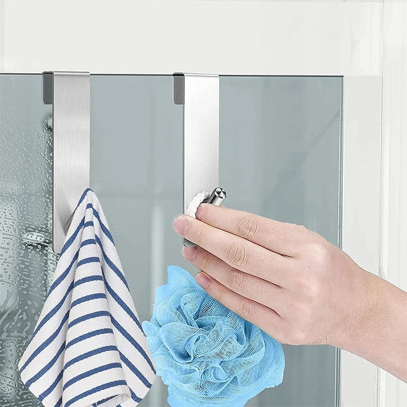Stainless Steel Over Shower Door Hook – Glass Door Towel & Bathrobe Hanger Holder, Bathroom Accessories Organizer