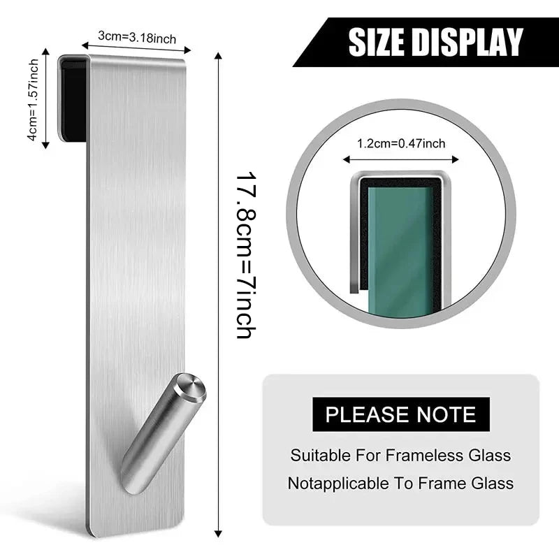 Stainless Steel Over Shower Door Hook – Glass Door Towel & Bathrobe Hanger Holder, Bathroom Accessories Organizer