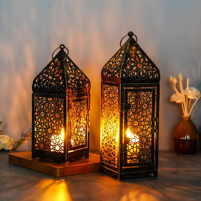 Vintage Arab Metal Lantern – Decorative Candle Holder for Home Tabletop Decor (No Candle)