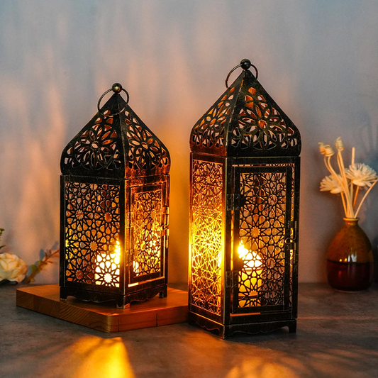 Vintage Arab Metal Lantern – Decorative Candle Holder for Home Tabletop Decor (No Candle)