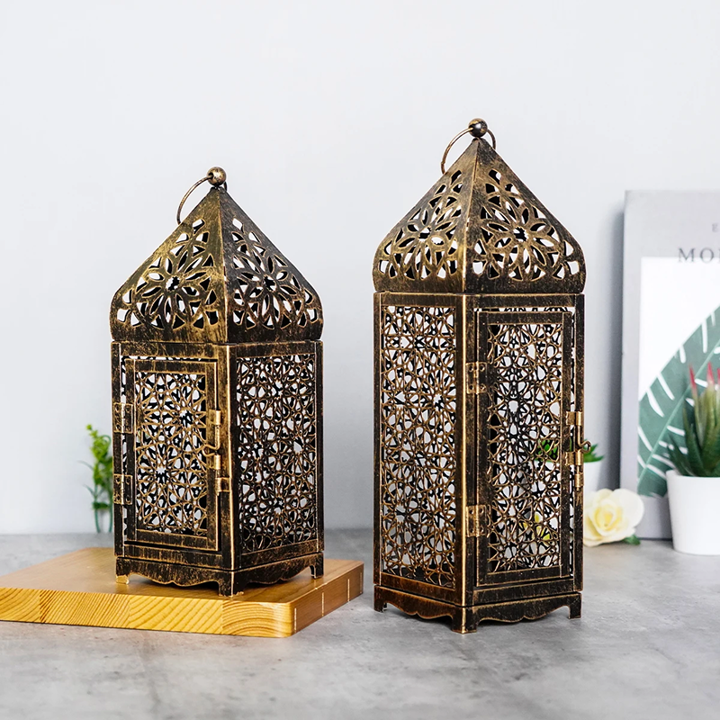 Vintage Arab Metal Lantern – Decorative Candle Holder for Home Tabletop Decor (No Candle)
