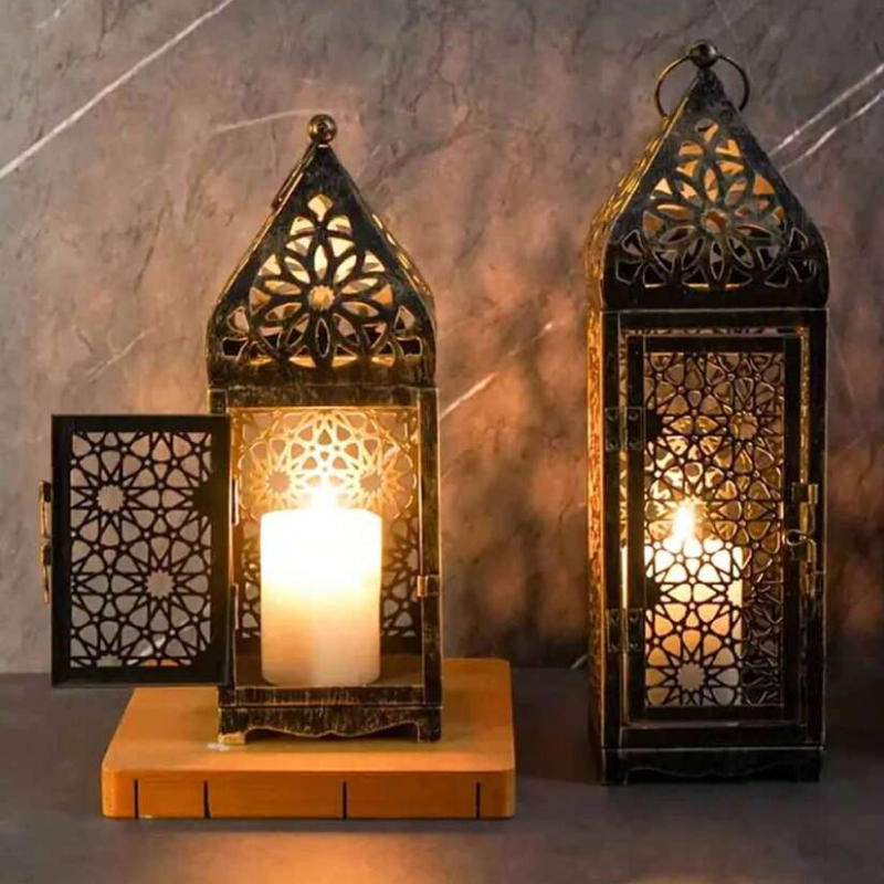 Vintage Arab Metal Lantern – Decorative Candle Holder for Home Tabletop Decor (No Candle)