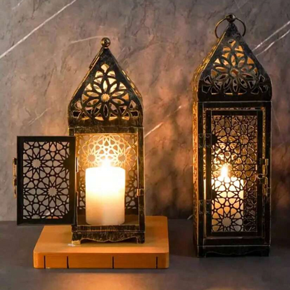 Vintage Arab Metal Lantern – Decorative Candle Holder for Home Tabletop Decor (No Candle)