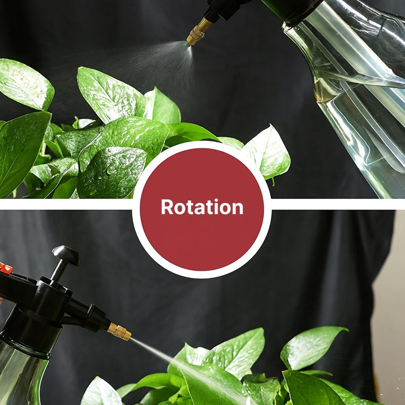 Spraying a plant with a spray bottle labeled 'Rotation' on a black background.