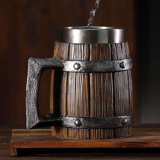Wooden Barrel Beer Mug – Large-Capacity Coffee Cup with Stainless Steel Interior