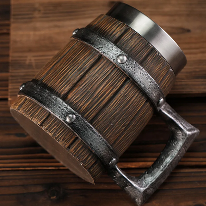 Wooden Barrel Beer Mug – Large-Capacity Coffee Cup with Stainless Steel Interior