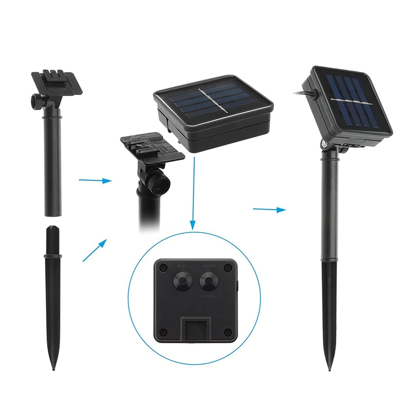 Solar-powered outdoor light system with components on a white background